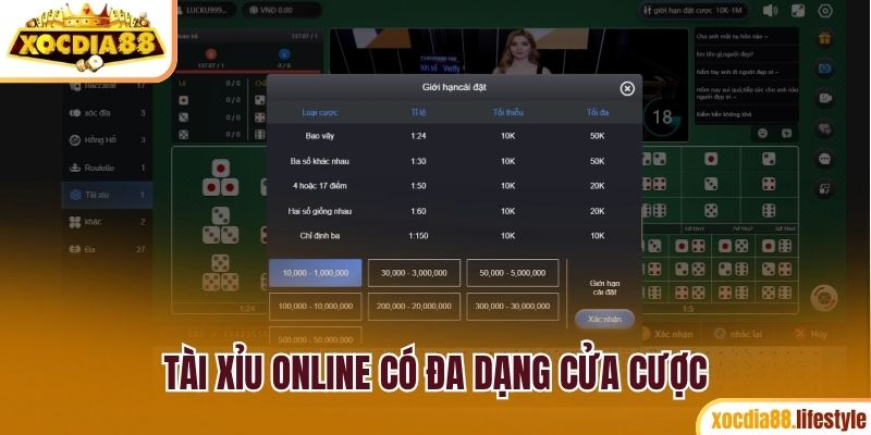 Tài xỉu online có lối chơi đơn giản và đa dạng cửa cược